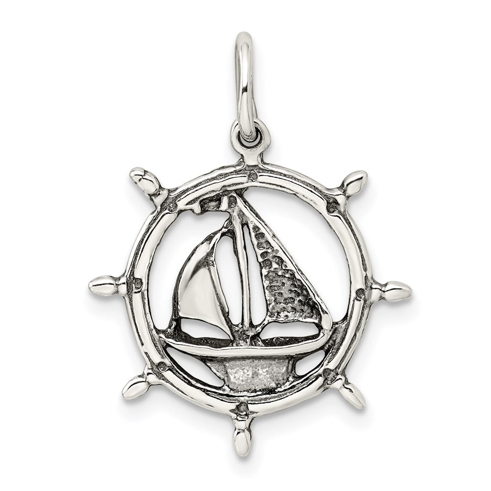 Sterlingsilber Antikisiert Segelboot in Rad Charm