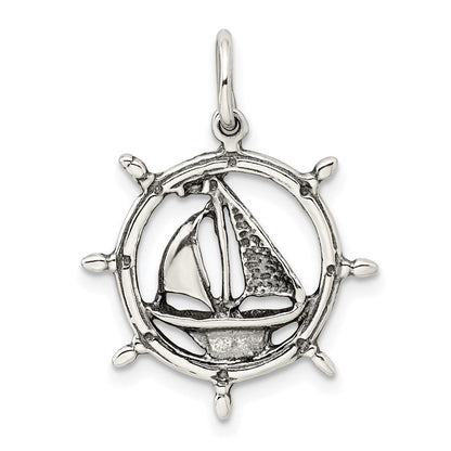Sterlingsilber Antikisiert Segelboot in Rad Charm
