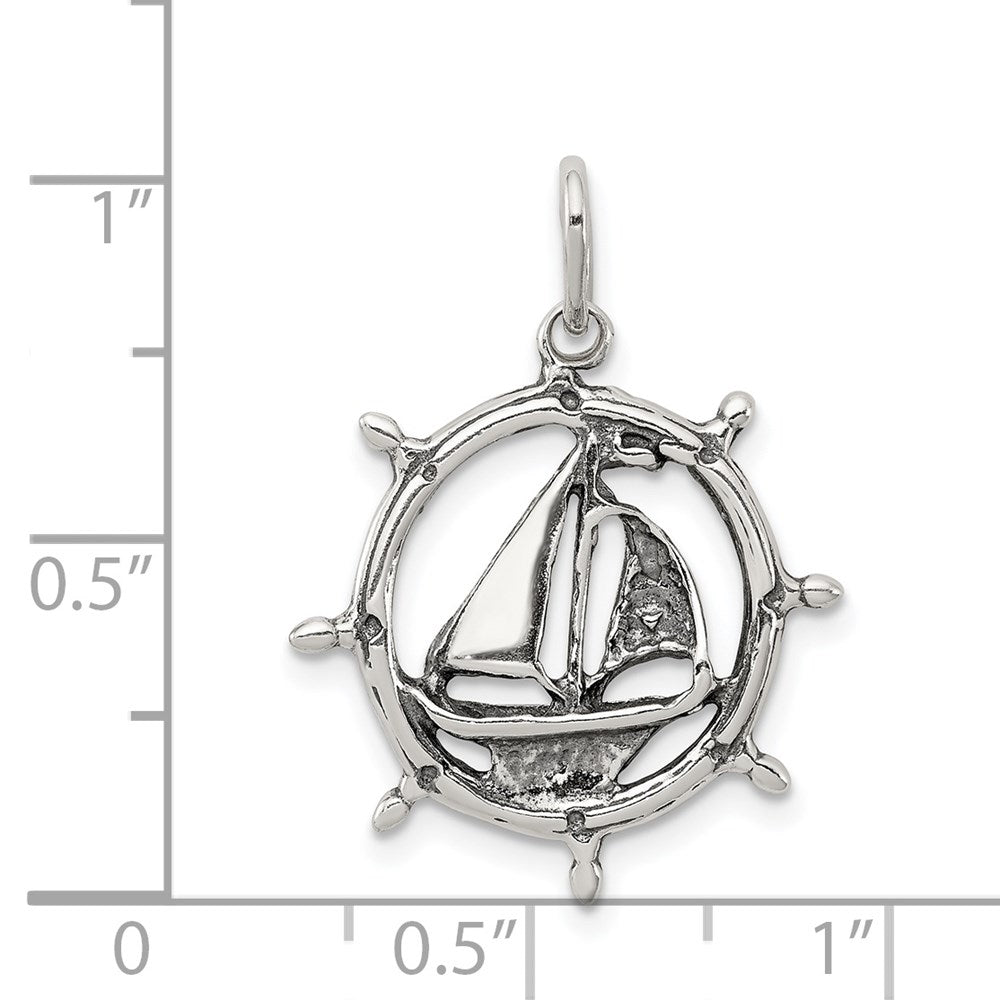 Sterlingsilber Antikisiert Segelboot in Rad Charm