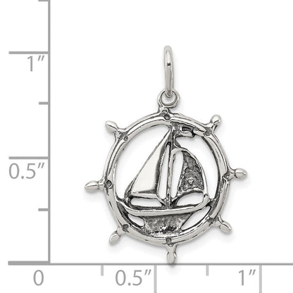 Sterlingsilber Antikisiert Segelboot in Rad Charm