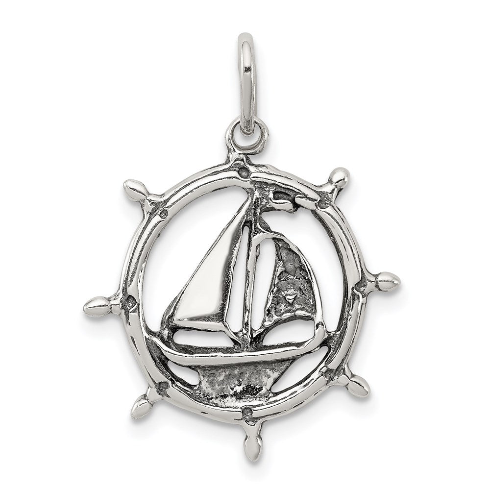 Sterlingsilber Antikisiert Segelboot in Rad Charm