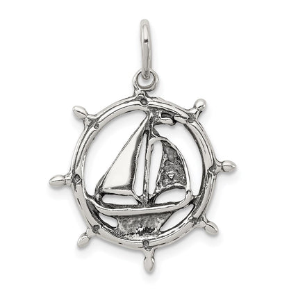 Sterlingsilber Antikisiert Segelboot in Rad Charm