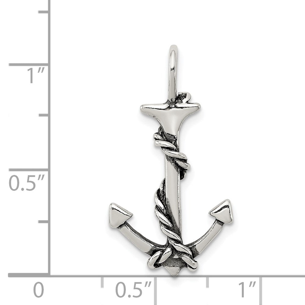 Sterlingsilber 3d Antikisiert Anker und Kordel Anhänger