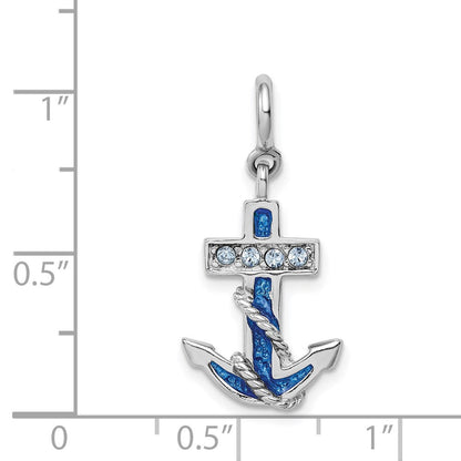 Sterlingsilber Rhodiniert Preciosa Crystals und Blau Emaille Anker Charm