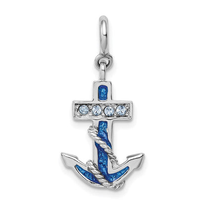 Sterlingsilber Rhodiniert Preciosa Crystals und Blau Emaille Anker Charm