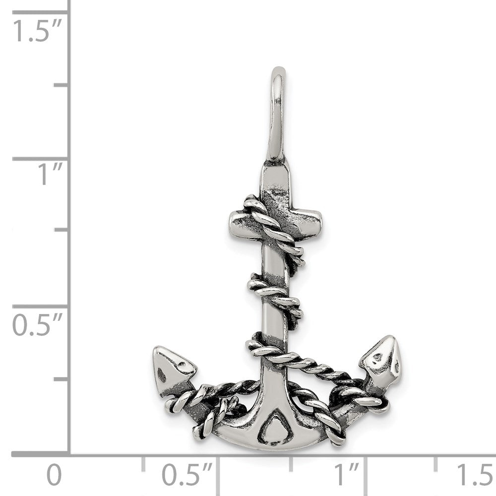 Sterlingsilber 3d Antikisiert Anker und Kordel Anhänger