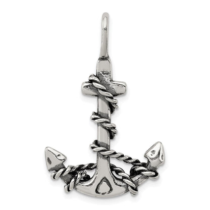 Sterlingsilber 3d Antikisiert Anker und Kordel Anhänger