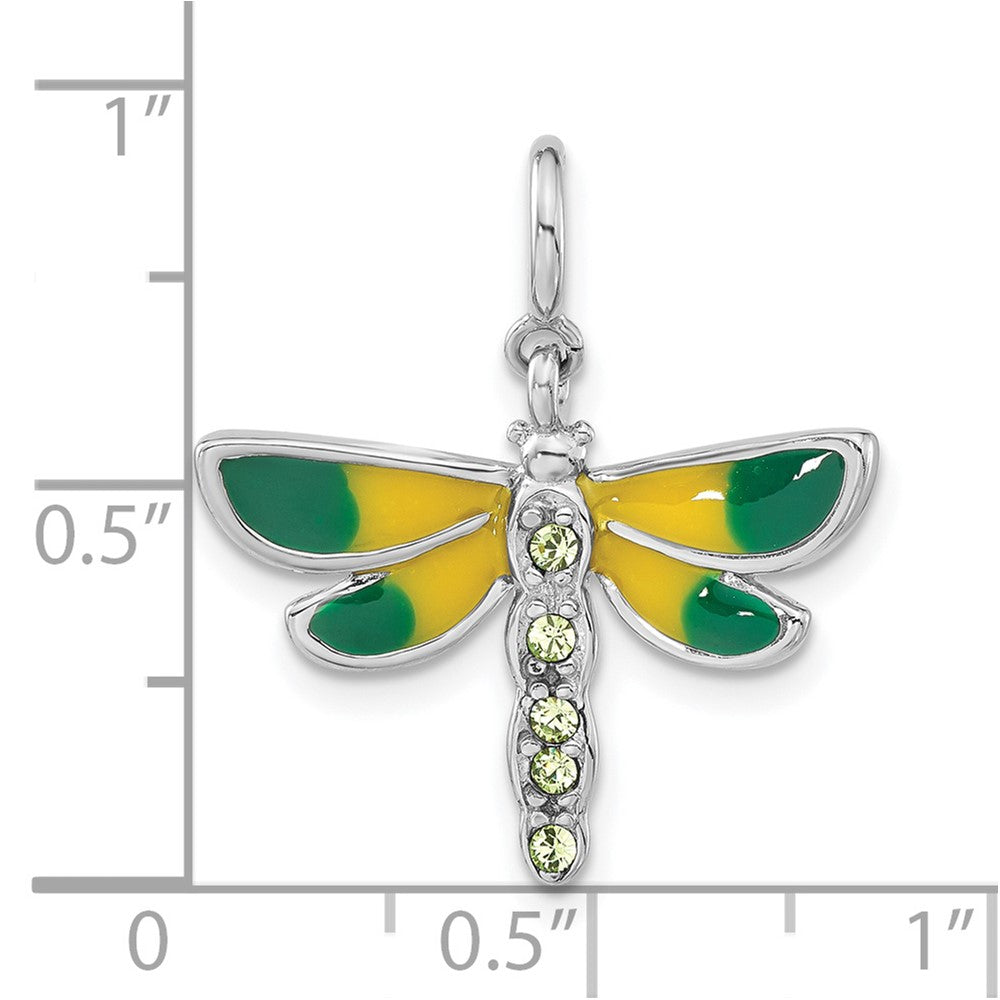 Sterlingsilber Rhodiniert Poliert Grün Zirkonia & Emailliert Libelle mit Federring Verschluss Charm