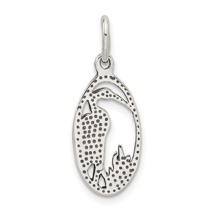Sterlingsilber Antikisiert Crane in Oval Rahmen Charm