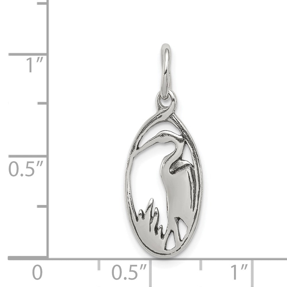Sterlingsilber Antikisiert Crane in Oval Rahmen Charm