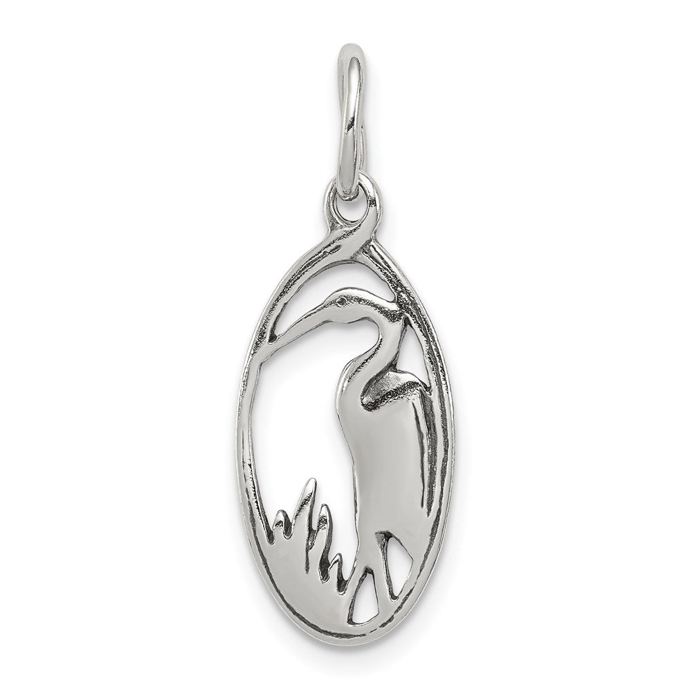 Sterlingsilber Antikisiert Crane in Oval Rahmen Charm