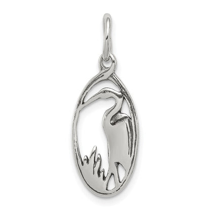 Sterlingsilber Antikisiert Crane in Oval Rahmen Charm