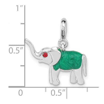 Sterlingsilber 3-d Rot Zirkonia & Grün Emailliert Elefant Charm