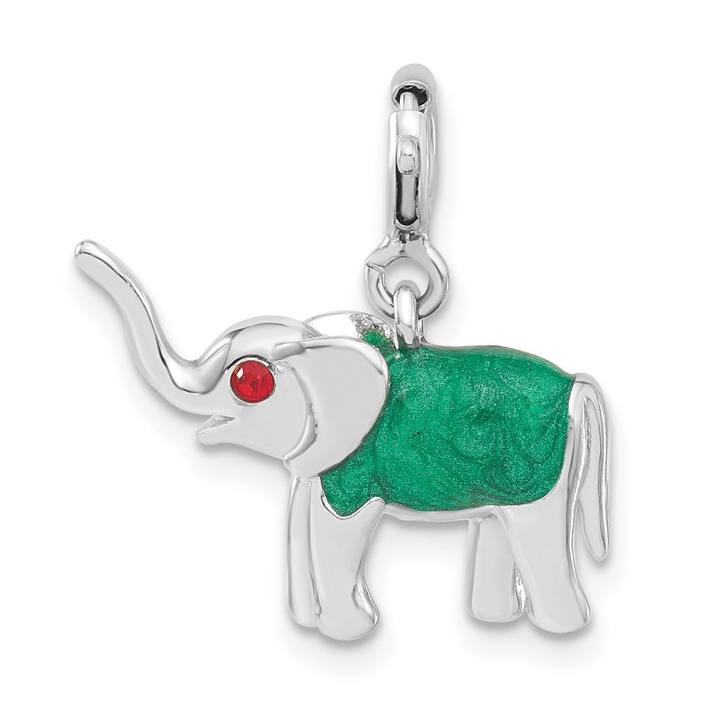 Sterlingsilber 3-d Rot Zirkonia & Grün Emailliert Elefant Charm