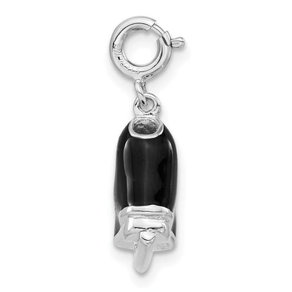 Sterlingsilber 3-d Schwarz Emaille Eis Skate mit Federring Verschluss Charm