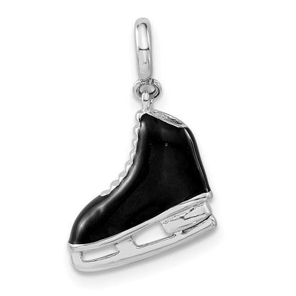Sterlingsilber 3-d Schwarz Emaille Eis Skate mit Federring Verschluss Charm