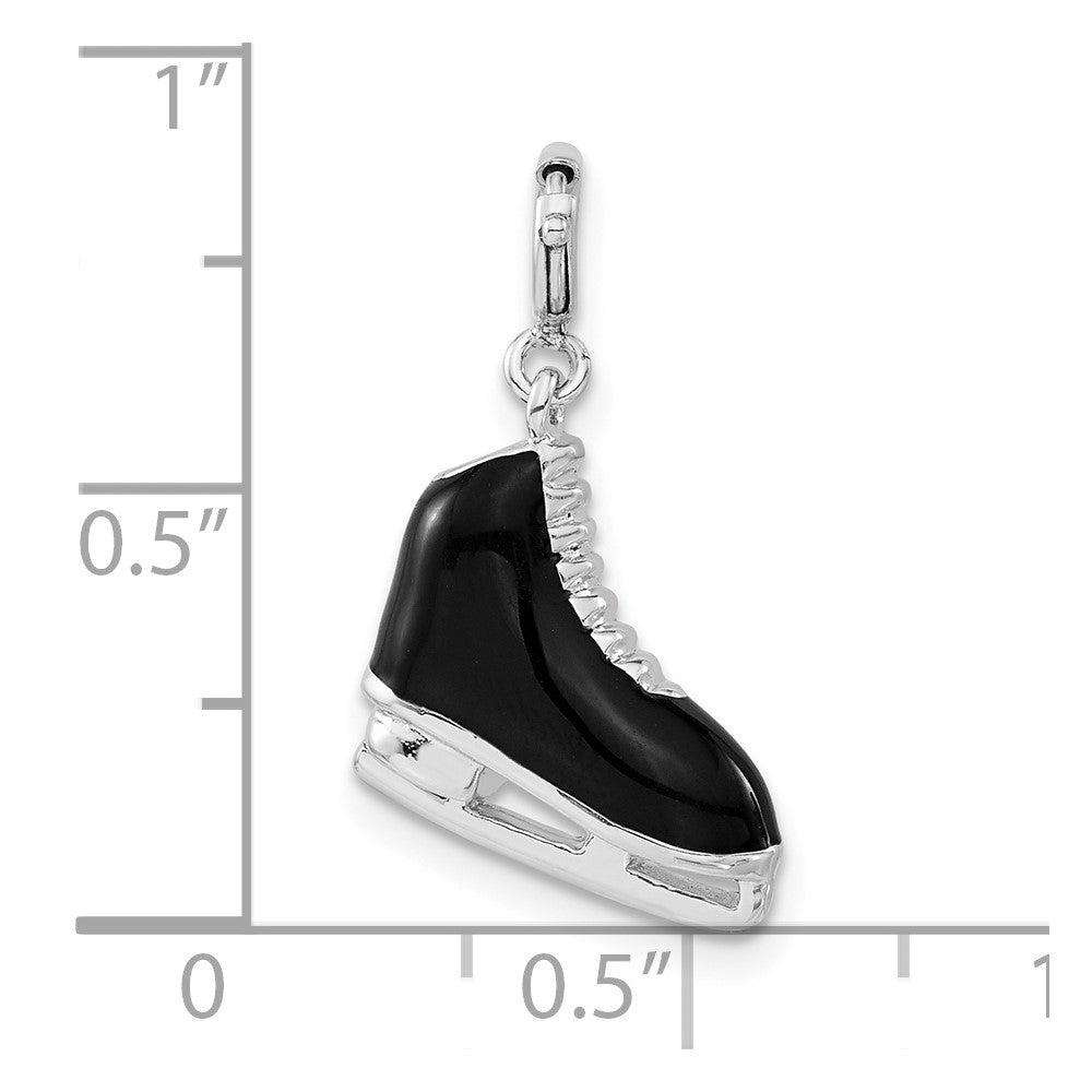 Sterlingsilber 3-d Schwarz Emaille Eis Skate mit Federring Verschluss Charm
