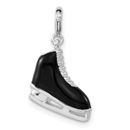 Sterlingsilber 3-d Schwarz Emaille Eis Skate mit Federring Verschluss Charm