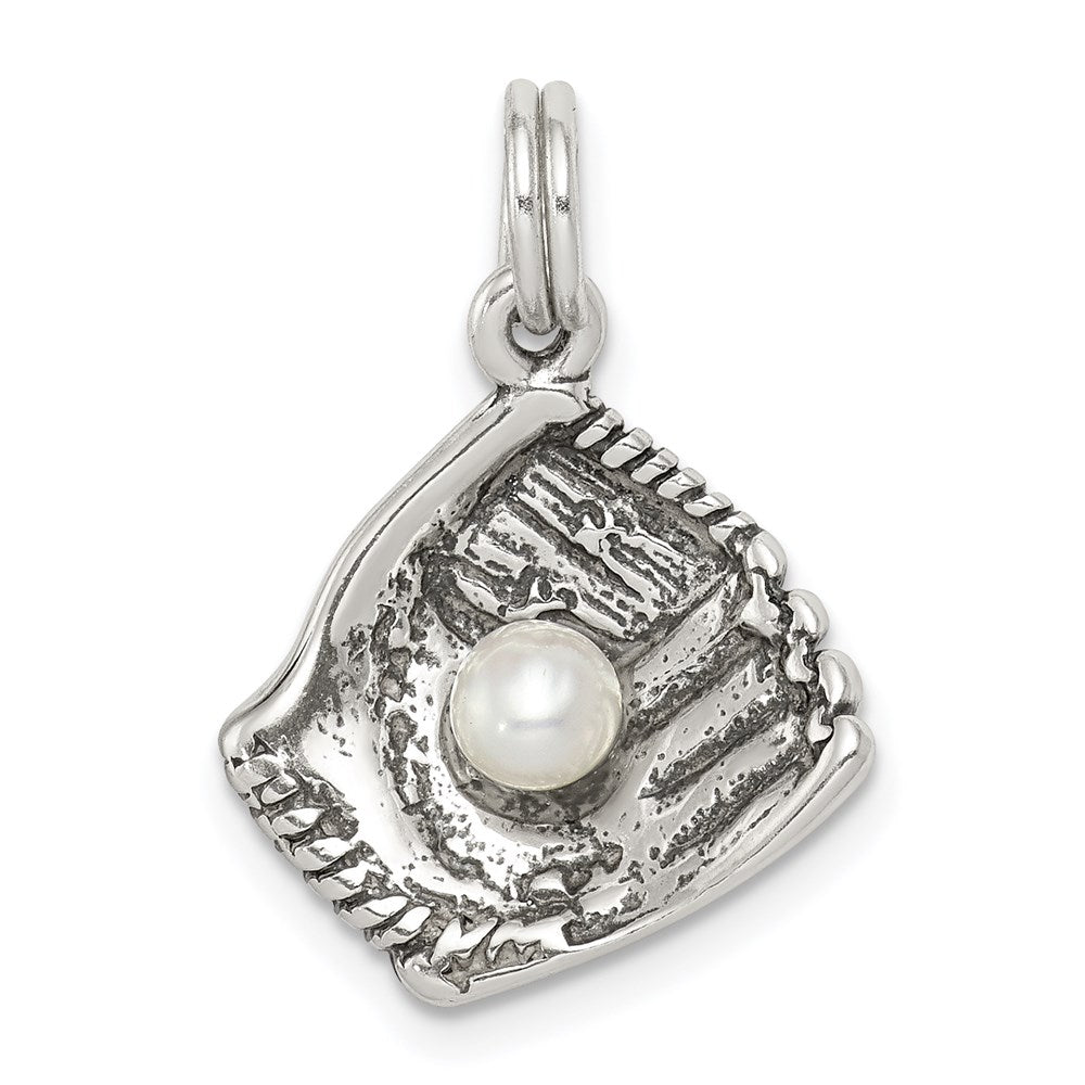 Sterlingsilber Antikisiert Baseball Glove mit Synthetisch Perle Charm