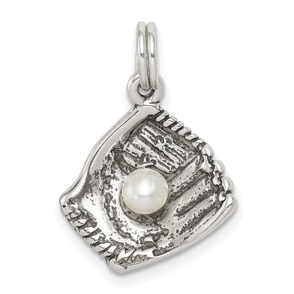 Sterlingsilber Antikisiert Baseball Glove mit Synthetisch Perle Charm