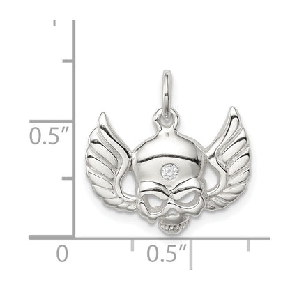 Sterlingsilber Zirkonia Totenkopf mit Flügel Charm