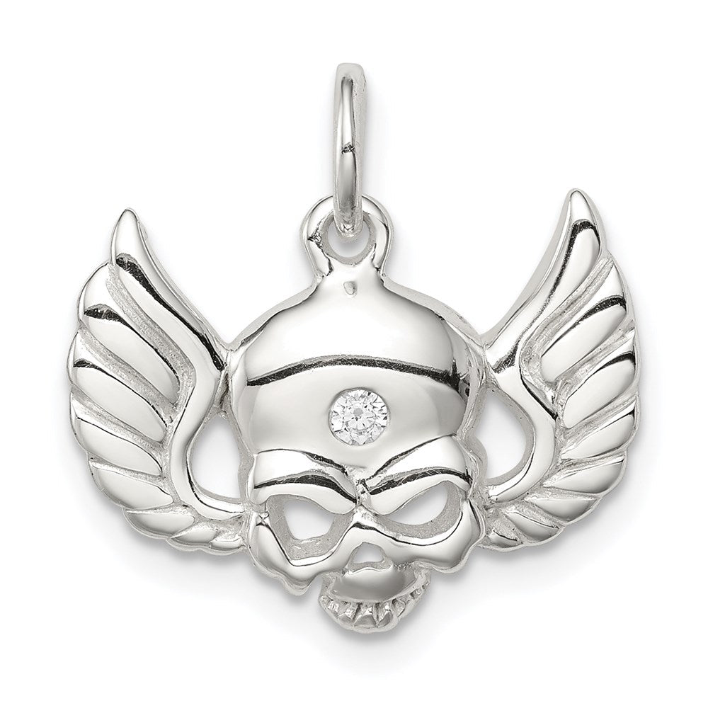 Sterlingsilber Zirkonia Totenkopf mit Flügel Charm