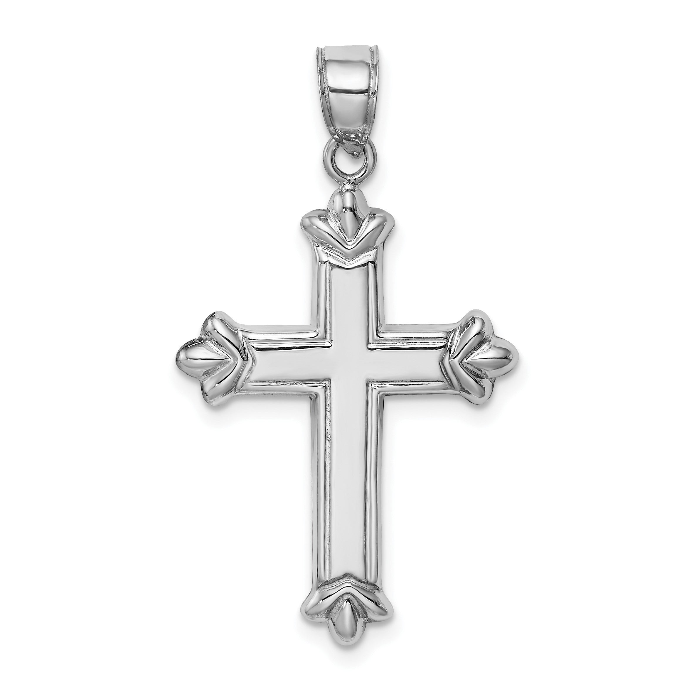 Sterlingsilber Rhodiniert Fleur-de-lis Kreuz Anhänger