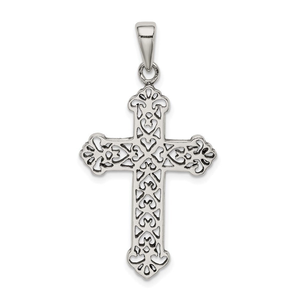 Sterlingsilber Antikisiert Fleur De Lis Kreuz Anhänger