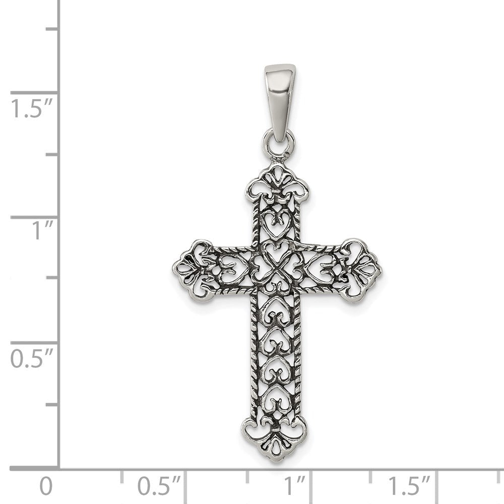Sterlingsilber Antikisiert Fleur De Lis Kreuz Anhänger