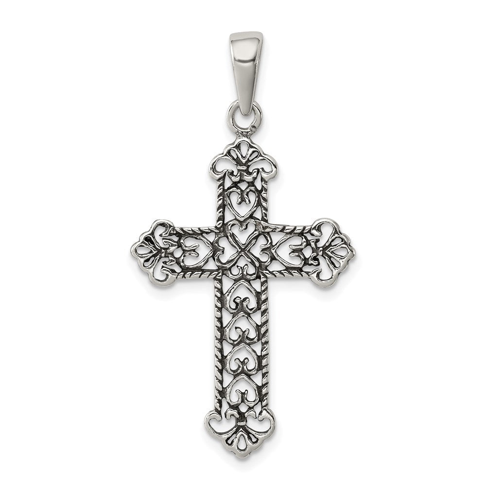 Sterlingsilber Antikisiert Fleur De Lis Kreuz Anhänger
