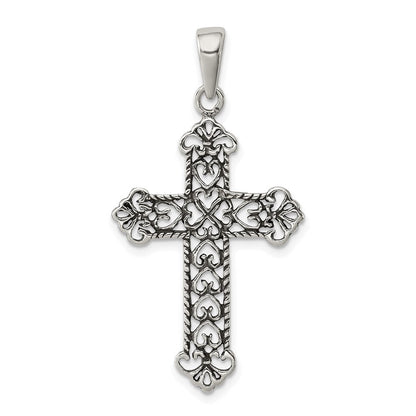 Sterlingsilber Antikisiert Fleur De Lis Kreuz Anhänger