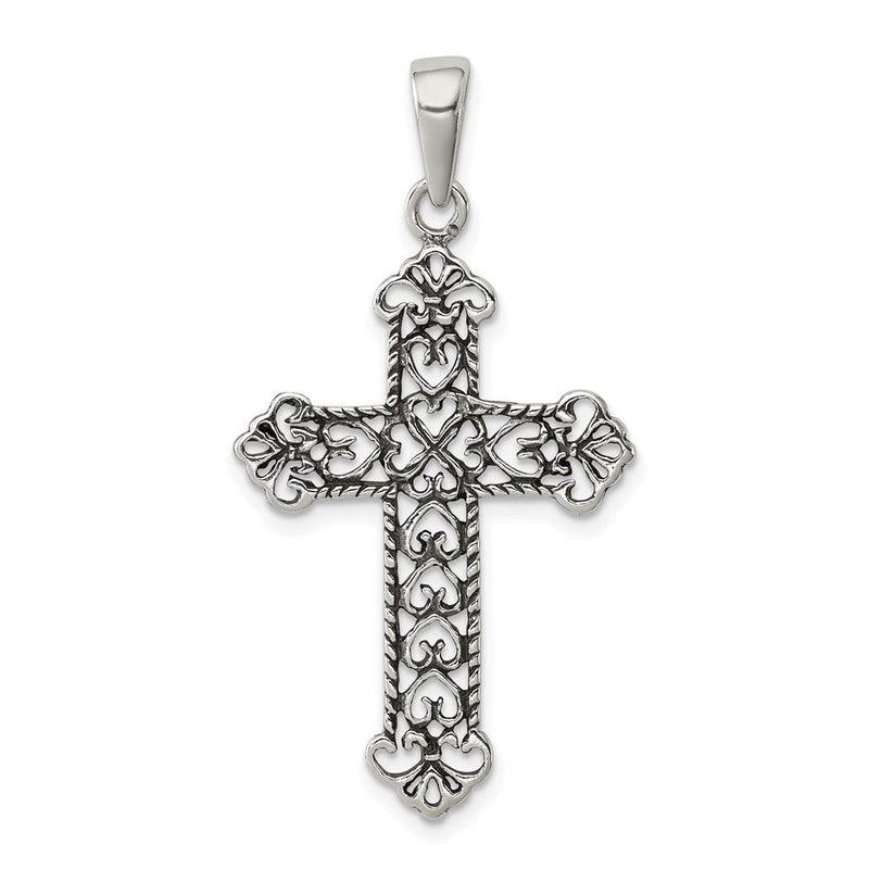 Sterlingsilber Antikisiert Fleur De Lis Kreuz Anhänger