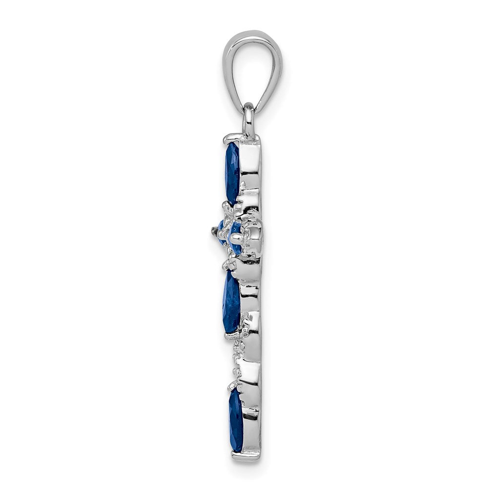Sterlingsilber Rhodiniert Saphir und Diamant Kreuz Anhänger