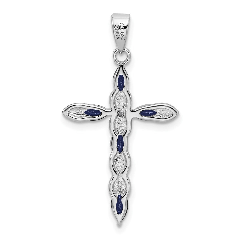 Sterlingsilber Rhodiniert Saphir und Diamant Kreuz Anhänger