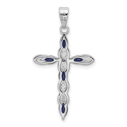 Sterlingsilber Rhodiniert Saphir und Diamant Kreuz Anhänger