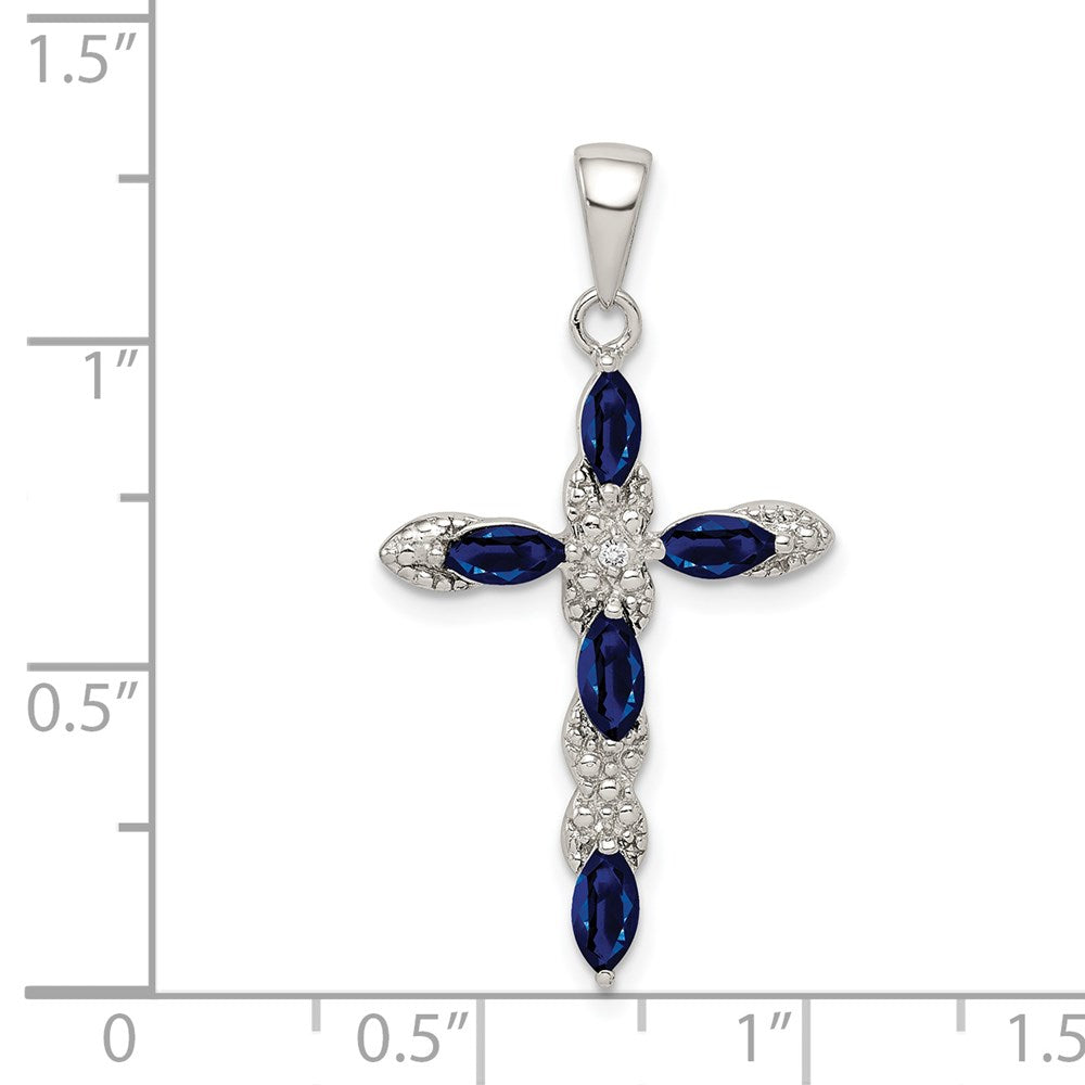 Sterlingsilber Rhodiniert Saphir und Diamant Kreuz Anhänger