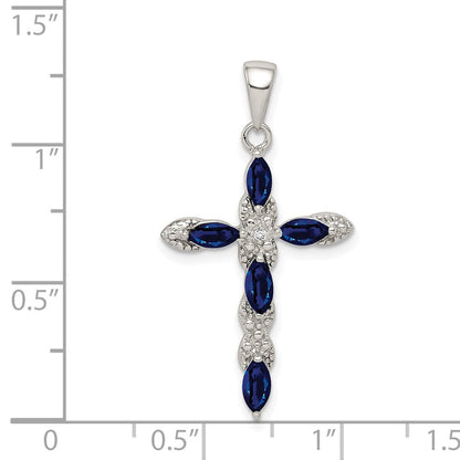 Sterlingsilber Rhodiniert Saphir und Diamant Kreuz Anhänger