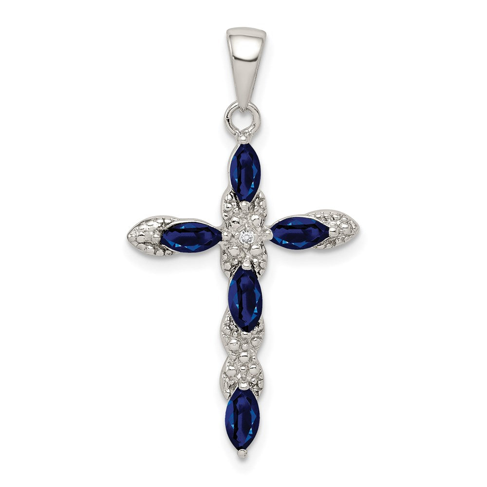Sterlingsilber Rhodiniert Saphir und Diamant Kreuz Anhänger