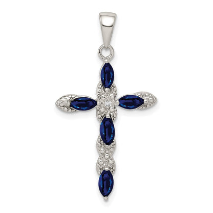 Sterlingsilber Rhodiniert Saphir und Diamant Kreuz Anhänger