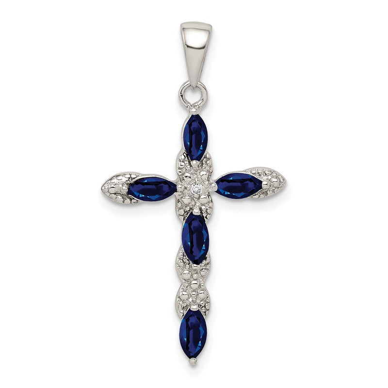 Sterlingsilber Rhodiniert Saphir und Diamant Kreuz Anhänger