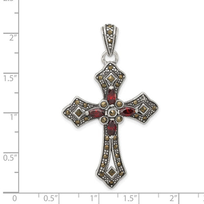 Sterlingsilber Antikisiert Rot Marquise Zirkonia Markasit Kreuz Anhänger