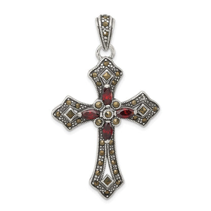 Sterlingsilber Antikisiert Rot Marquise Zirkonia Markasit Kreuz Anhänger
