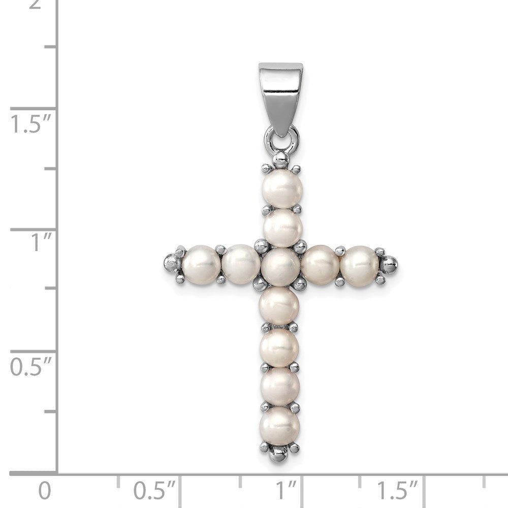 Sterlingsilber Rhodium-platedfw Zuchtperle Kreuz Anhänger