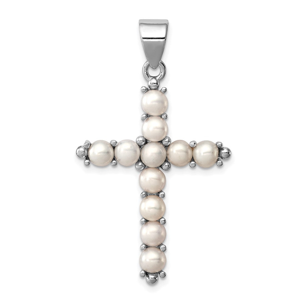 Sterlingsilber Rhodium-platedfw Zuchtperle Kreuz Anhänger