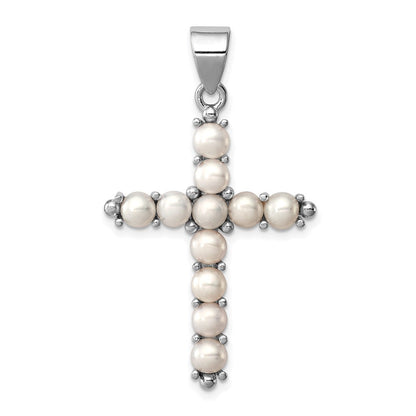 Sterlingsilber Rhodium-platedfw Zuchtperle Kreuz Anhänger
