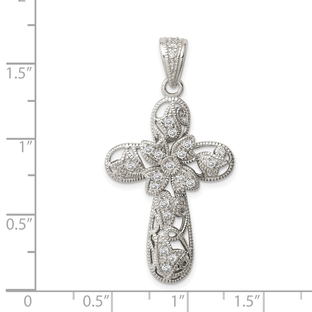 Sterlingsilber Rhodiniert Zirkonia Kreuz Anhänger