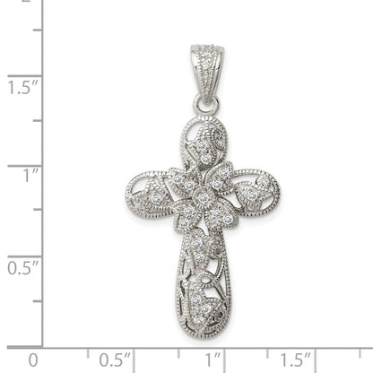 Sterlingsilber Rhodiniert Zirkonia Kreuz Anhänger