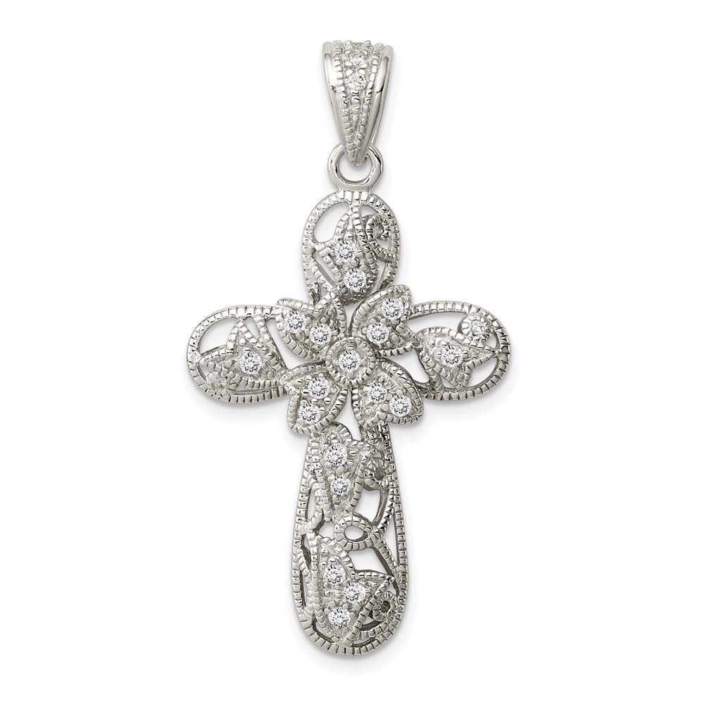 Sterlingsilber Rhodiniert Zirkonia Kreuz Anhänger