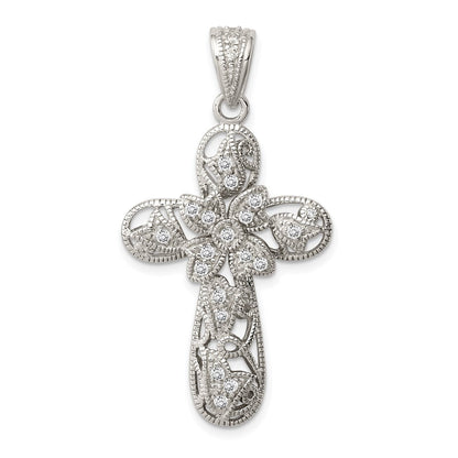Sterlingsilber Rhodiniert Zirkonia Kreuz Anhänger