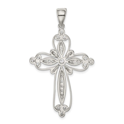 Sterlingsilber Rhodiniert Zirkonia Filigran Kreuz Anhänger